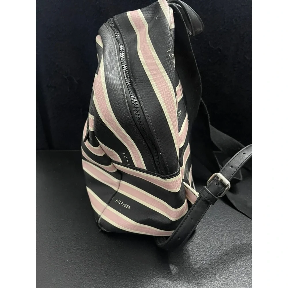 Tommy Hilfiger Mini Backpack Navy Blue Pink White Striped Faux Leather Bag